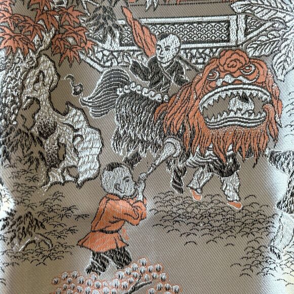 Mid-Century Vintage Brocaded Flowers Chinese Silk Tapestry Tablecloth 75" x 55" - Picture 16 of 16